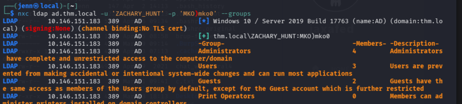 ZACHARY_HUNT group membership — Domain Admins confirmed